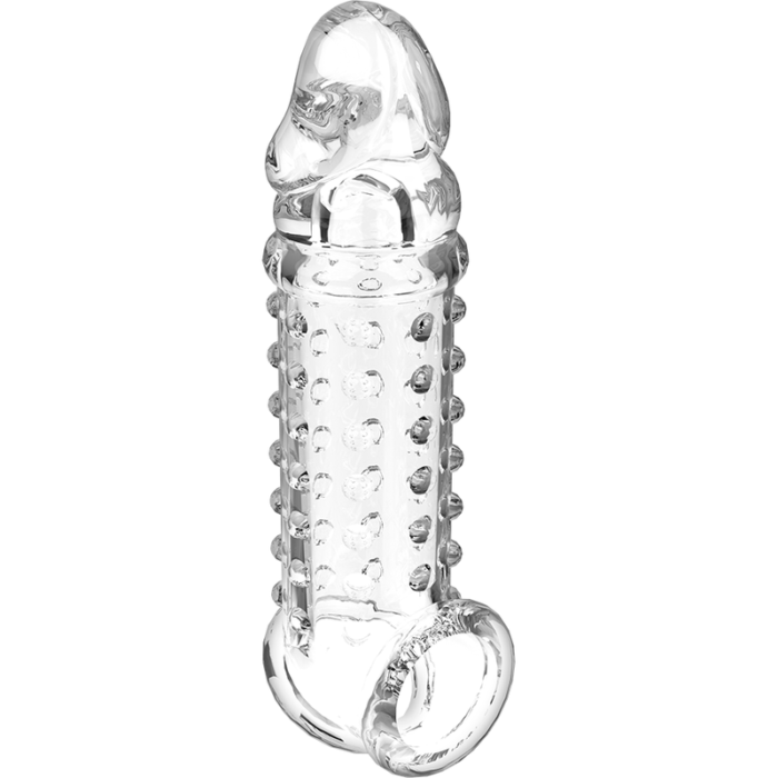 looks like a second skin.Fulfill exciting fantasies when you slide your penis into the sleeve and your scrotum into the strap. Once this extension sleeve is secured