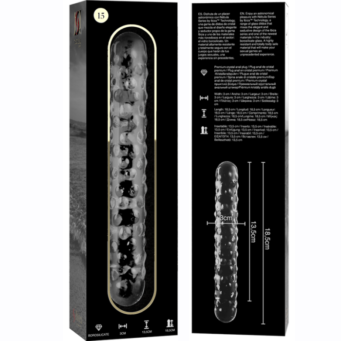 nebula series by ibiza - model 15 dildo borosilicate glass clear 18.5 cm -o- 3 cm - Lovex Erootikapood